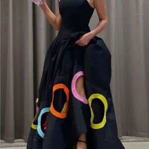 Black Evening Ball Gown with Neon Circle Accents